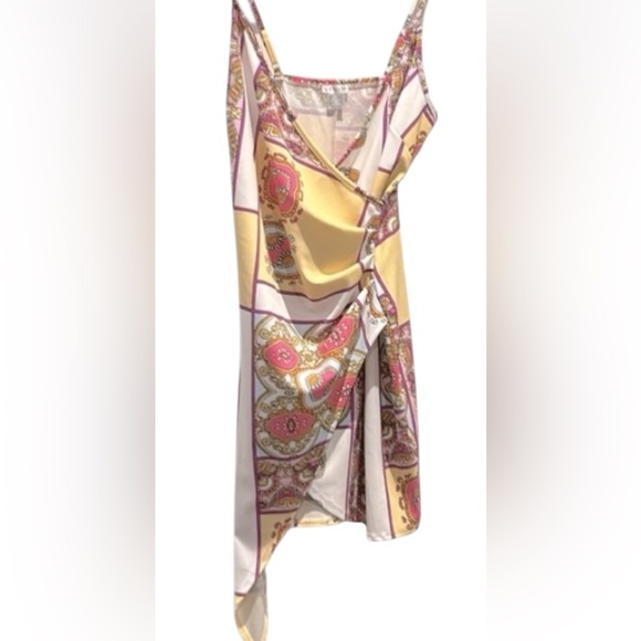 VENUS Funky Pink and Yellow Faux Wrap Asymmetrical Mini Print Sundress Size M - Picture 15 of 15